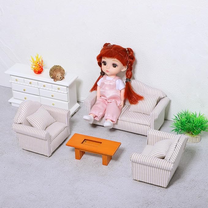 1 12 Scale Doll House Furnitures 3pcs Sofa Miniature Dollhouse Toy Parlor Bedroom Decoration Accessories