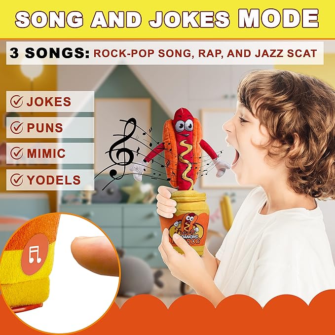 Gagster Dancing Hot Dog - Sings, Yodels, Tells Jokes - Funny Talking Decor Toy for Kids & Adults
