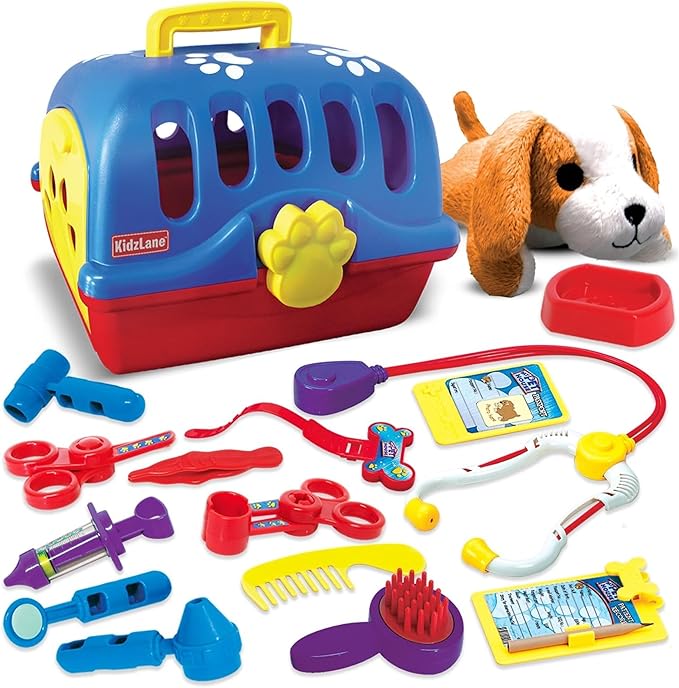 Kidzlane Deluxe Veterinarian Kit for Kids and Toddlers | Pretend Play Vet Set for Kids | Pet Vet Playset | Toy Pet Carrier for Little Girls and Boys | Kids Doctors Kit | Play Doctor Set for Kids