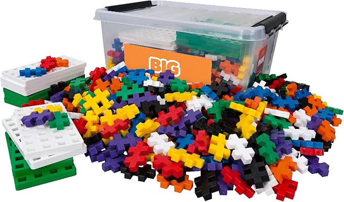 PLUS PLUS Big - 400 Big Pieces in Storage Tub - Basic Color Mix w/ 10 Baseplates - Construction Building Stem/Steam Toy, Interlocking Large Puzzle Blocks for Toddlers and Preschool