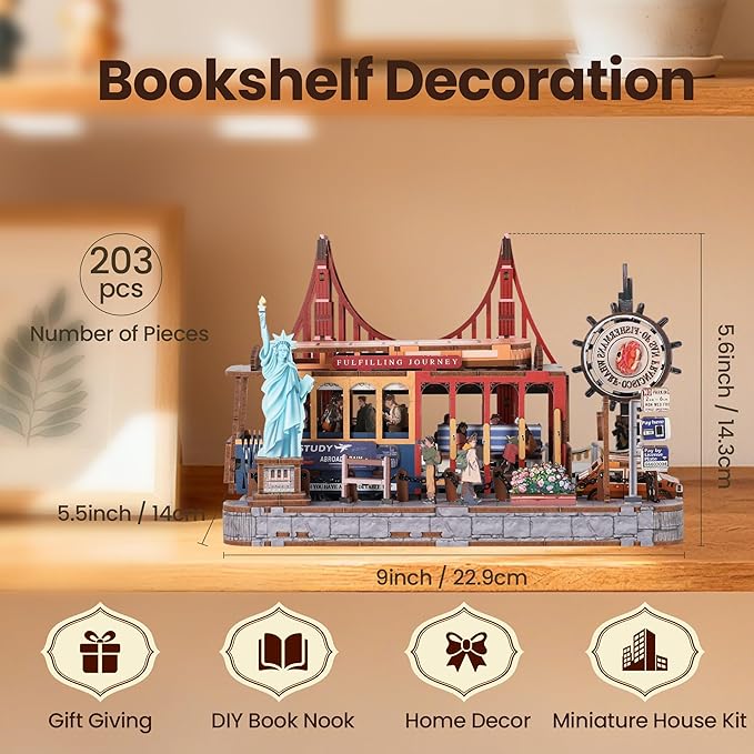 Book Nook Kit - DIY Miniature House Kit for Adults, Dollhouse Booknook Tiny House Bookshelf Decor 3D Wooden Puzzle Street Model, Ideal Gift for Book Lovers, Family, Friends (Dangdang Car)