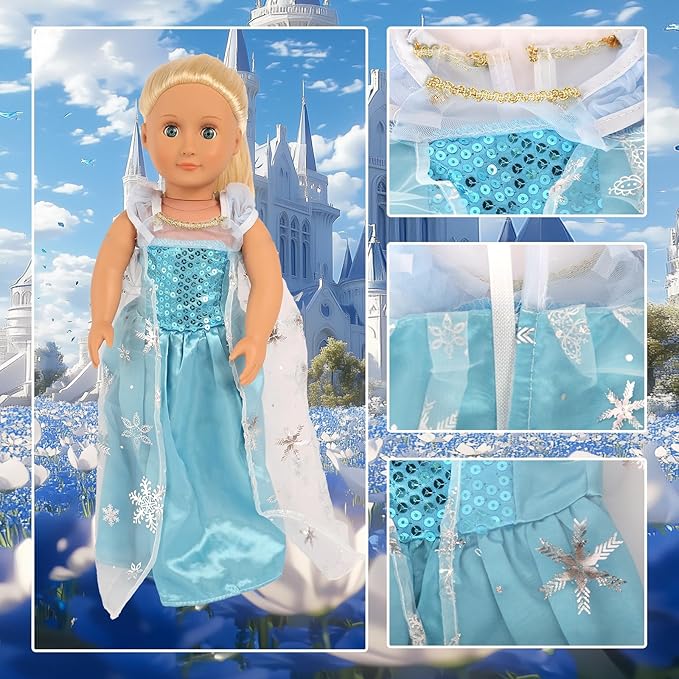 18 inch Doll Clothes Accessories -6Pcs Different Princess Costume Gift Fits All 18-inch Dolls Across Brands