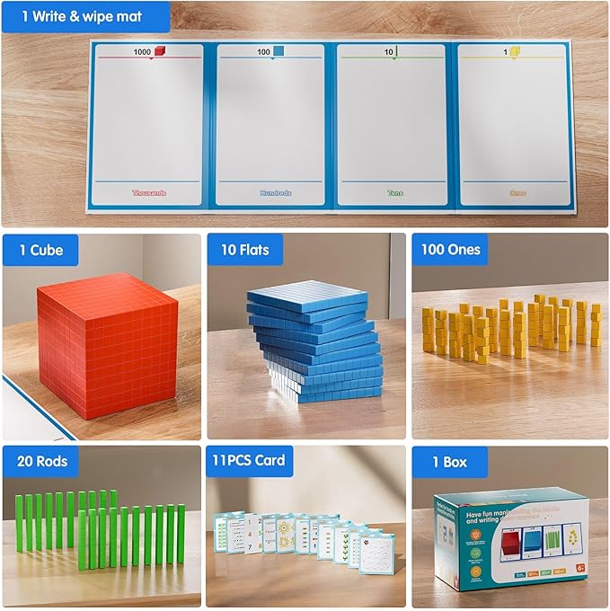 Plastic Base Ten Blocks 143 pcs Place Value Blocks Kindergarten Counting Cubes for Kids Math, Math Manipulatives for Early Counting Math Toy for 1st Grade