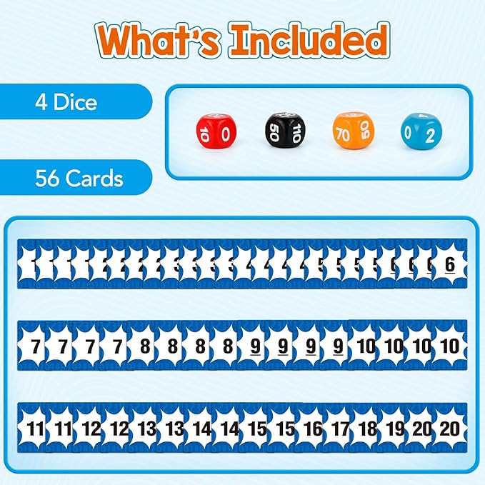Aizweb Math Games for Kids - Addition, Subtraction, Multiplication, Division Flash Cards - Educational Learning Counting for Homeschool, Classroom, Travel - Indoor Outdoor Dice Family Game
