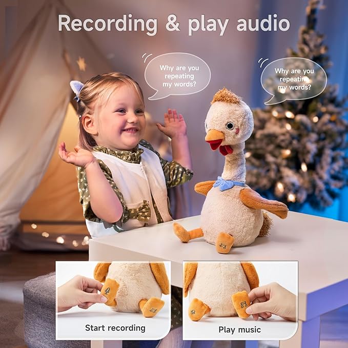 TUMAMA Dancing Talking Chicken Toy, Mimicking Twisting Neck Flapping Wings Electronic Pet Soft Plush Chick Toy,Singing, Recording, Repeating, Baby Toddler Interactive Toys for Boys Girls Gifts