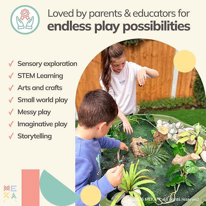 MEKA Small 28"x28" Tuff Tray Set Olive Green, Activity Sensory Tray Plus Stand Children, Outdoor Play Sand and Water Table for Toddlers and Kids, Toy Boys Girls