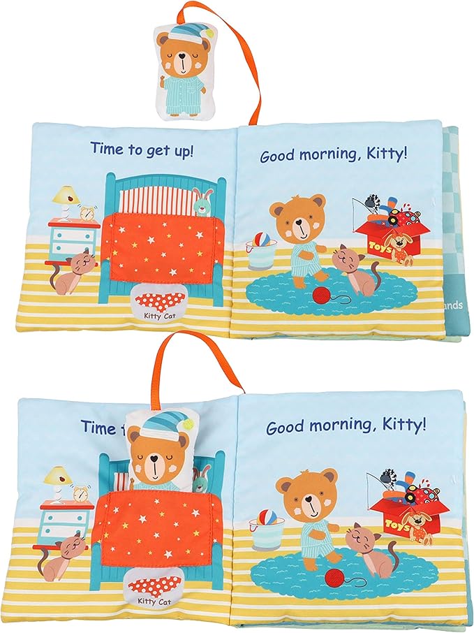 bebe mondo Teddy Bear Baby Toy Cloth Crinkle Books for Babies Infant Toddler, Soft Toys 0-6-12 Months Activity Tummy Time Mirror Toy, Gifts for Boys Girls Baby Shower, 1-2-3 Years Old-Morning