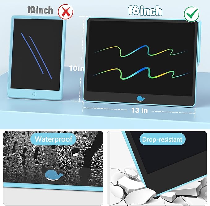 Hockvill LCD Writing Tablet for Kids 16 Inch, Toys for Girls Boys Drawing Pad for 3 4 5 6 7 8 Year Old Kid, Toddler Magnetic Doodle Board Travel Essentials Christmas Birthday for Children (Blue)