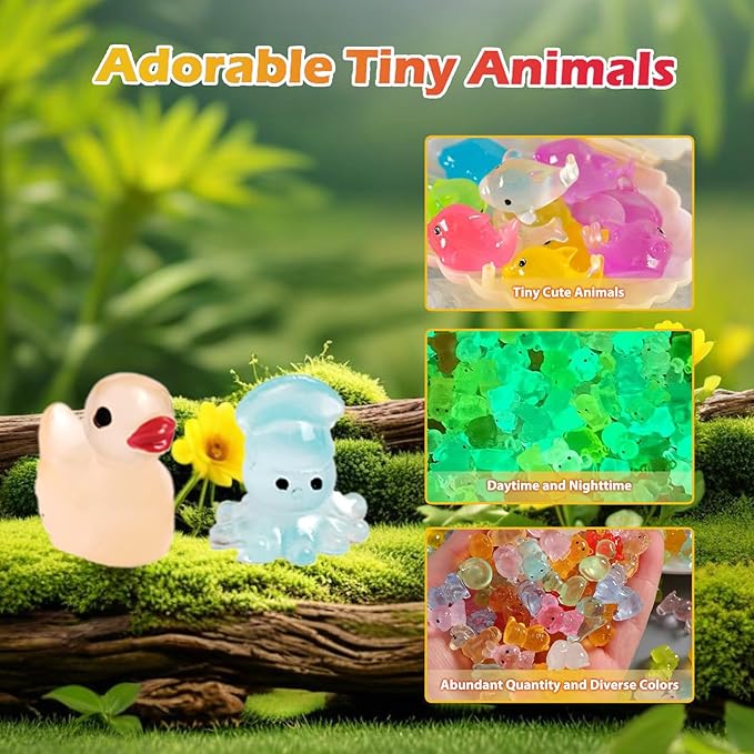 100 Pcs Mystery Bag Mini Resin Animals Glow in The Dark Figurines, Mini Figures Blind Bags for DIY Crafts, Fairy Garden Decor, Dollhouse Accessories, Party Favors, Surprise Gifts for Kids