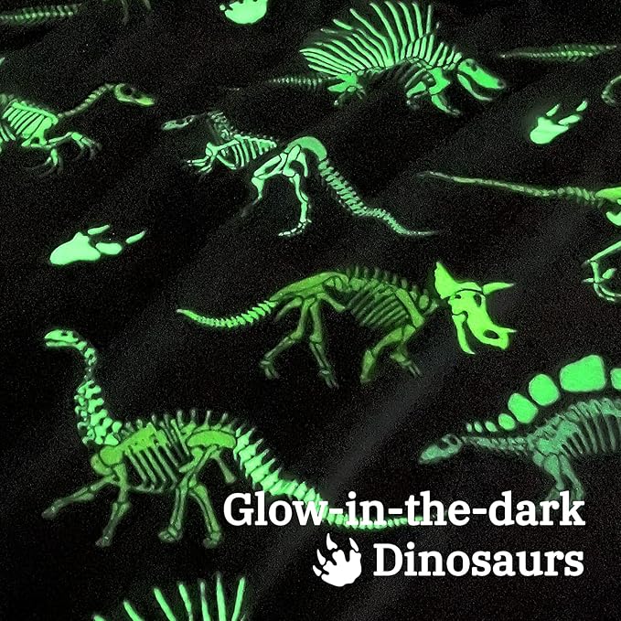 Glow in The Dark Dinosaur Blanket for Boys Girls Kids Cute Dino Throw Blankets for Couch, Kids Fleece Blankets, Soft Warm Plush Dinosaur Toddler Blanket Luminous