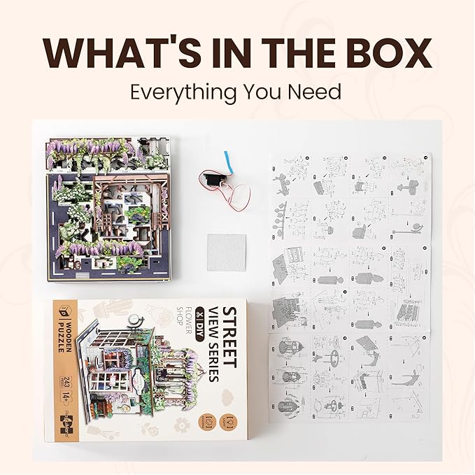 Book Nook Kit - DIY Miniature House Kit for Adults, Dollhouse Booknook Tiny House Bookshelf Decor 3D Wooden Puzzle Street Model, Ideal Gift for Book Lovers, Family, Friends (Flower Shop)