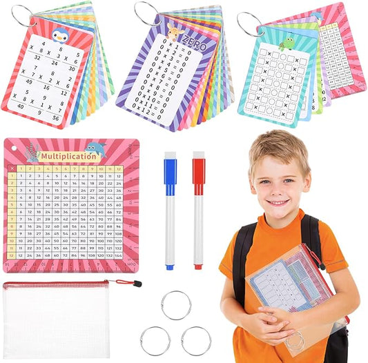 31 Pcs Multiplication Flash Cards Times Table Flash Cards, Math Problems from Easy to Hard, Multiplication Chart with 2 Dry Erase Markers 3 Rings Math Flashcards for 1st to 3rd Grades