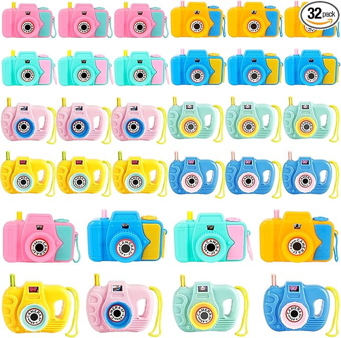 32 Pcs Mini Toy Camera Bulk Set Plastic Camera with Lmages in Viewfinder Pretend Play Prop for Kids Birthday Party Favors Classroom Prizes Goodie Bag Fillers