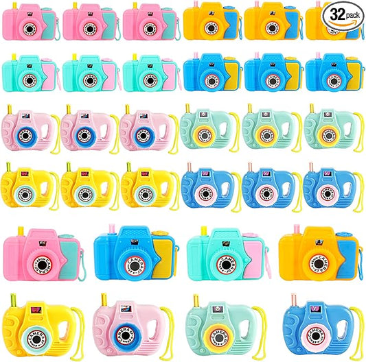 32 Pcs Mini Toy Camera Bulk Set Plastic Camera with Lmages in Viewfinder Pretend Play Prop for Kids Birthday Party Favors Classroom Prizes Goodie Bag Fillers