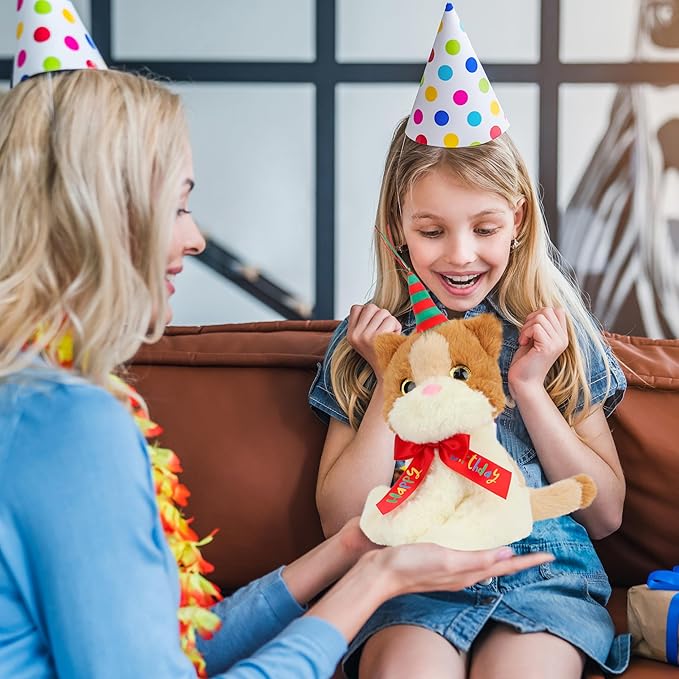 Cuteoy Musical Birthday Cat Repeat What You Say Interactive Animated Stuffed Animal Shaking Singing Dancing Turning Circle Kitten Plush Toy Electric Plushies Gifts for Kids Girls Boys Birthday
