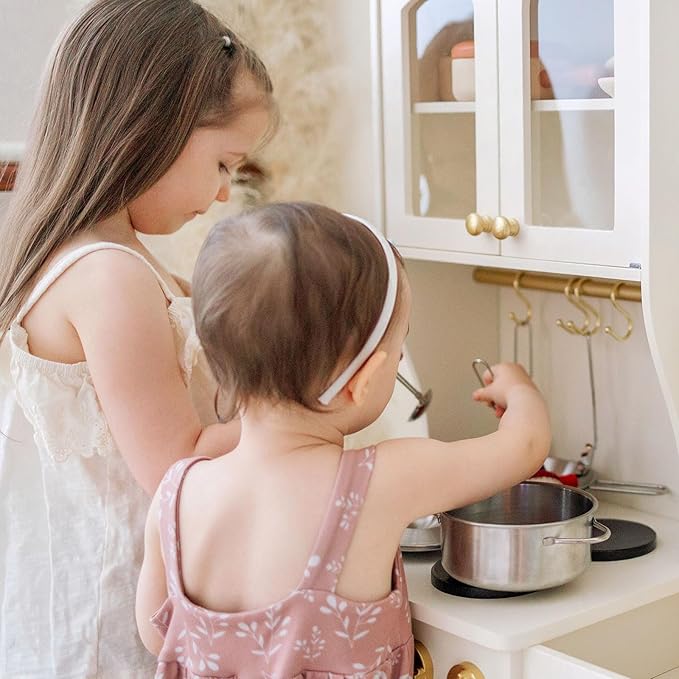 Tiny Land Play Kitchen for Kids with Enhanced Storage – Modern Toddler Kitchen Playset with Stove, Sink & Accessories, Organized Wooden Toy Kitchen, Ideal for Toddlers