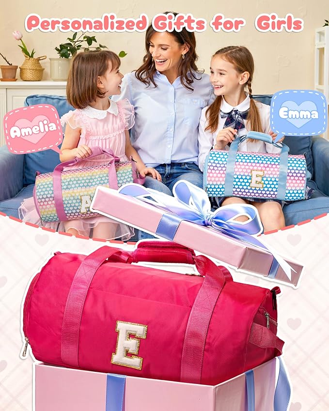 Teen Girl Gifts, Girls Travel Duffel Bag, Kids Initial Overnight Bags with Shoe Compartment, Customized Sport Gym Weekender Bag with Makeup Pouch, Holiday Gift for Teenager (Letter D)