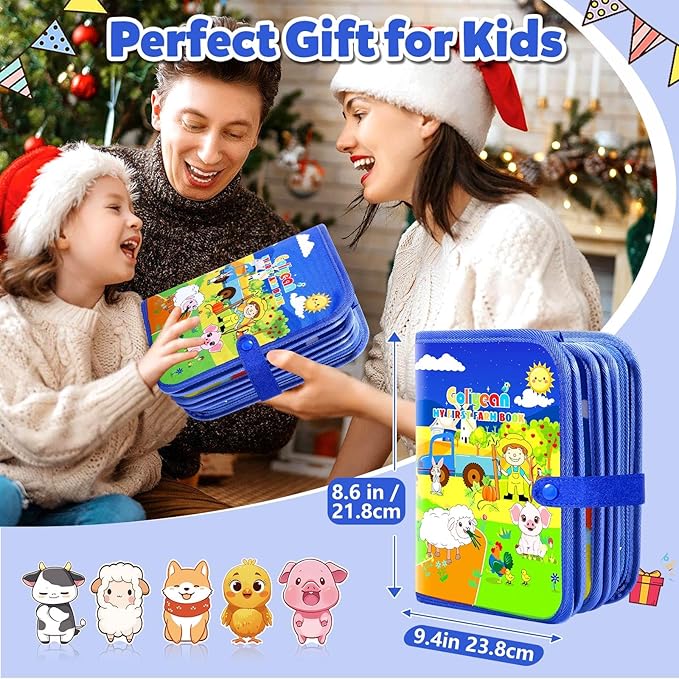 GOLIYEAN Montessori Busy Book for Toddlers 1-3, Busy Board Montessori Toys for 1 Year Old Boy Birthday Gifts, Educational Learning Sensory Activity Books, Quiet Book Travel Toys for Airplane Car