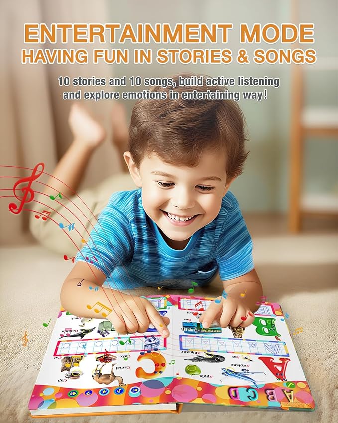 English Interactive Sound Book for Kid,Alphabet & Number Talking Book for Toddlers Age 3-5,Preschool ABC Learning Travel Toy for Boys Girls Birthday Gift 3 4 5 6 Year Old,Sensory Autism Toy,600+ Audio
