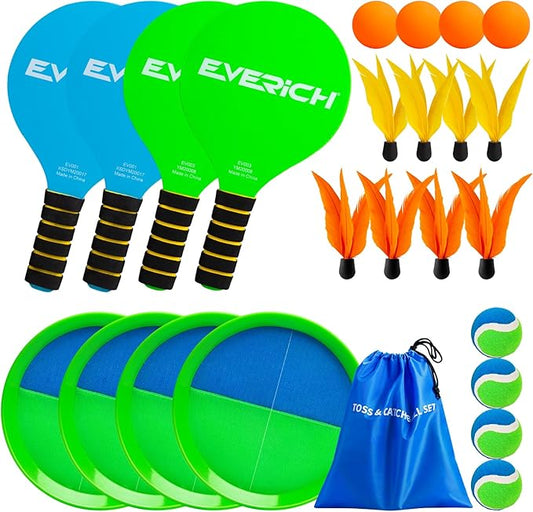 EVERICH Toss and Catch Ball Set & Paddle Ball, Outdoor Games for Kids Toys, Christmas Family Games, Beach Pool Camping Yard Game Outside Toys, Gifts for Boys Girls 3 4 5 6 7 8 9 10 11 12+ Years Old