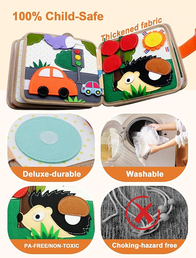 Busy Book for Toddlers 1-3, Montessori Toys for 1 Year Old, Kids Travel Toys, Educational Activity Book, Birthday Gifts for Boys & Girls, Washable Felt Busy Board, Giraffe