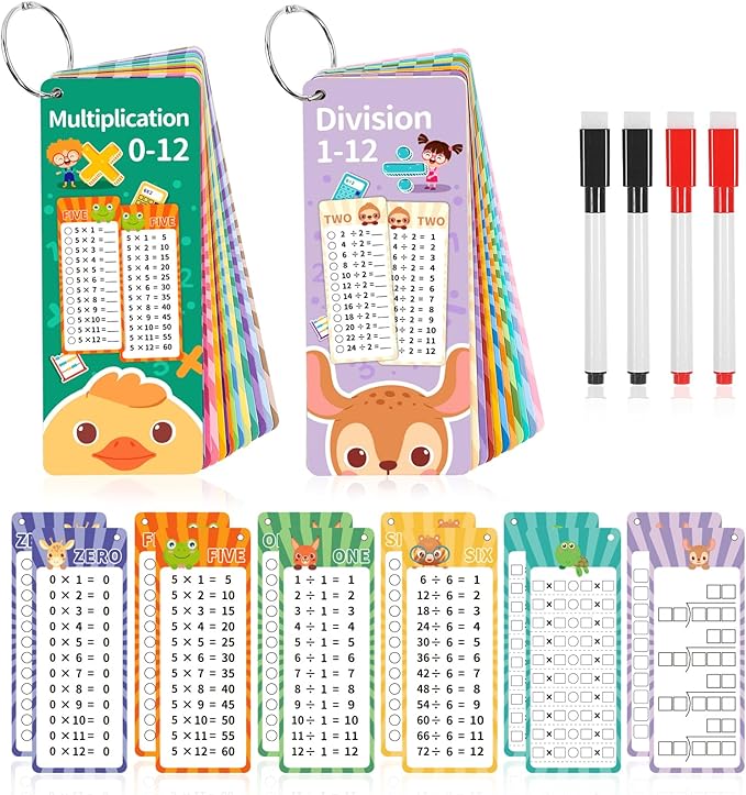 2 Packs of 31 Pcs Multiplication and Division Flashcards, 0-12 Math Flash Cards 1-12 Division Flashcards Multiplication Chart Math Games for Kids 1st to 3rd Grade