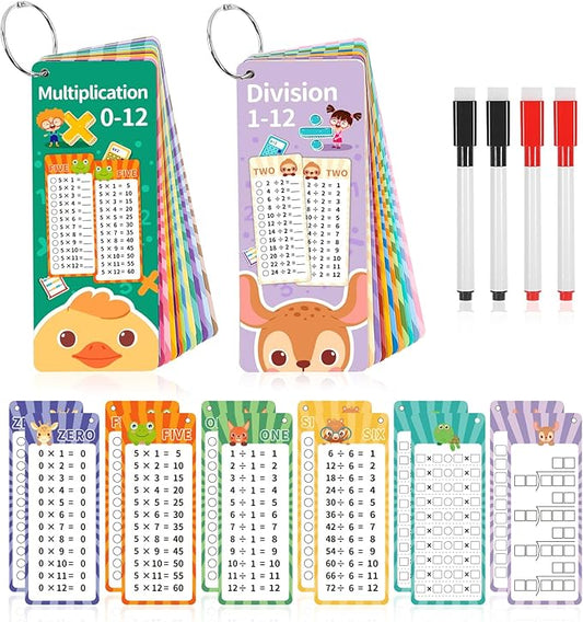 2 Packs of 31 Pcs Multiplication and Division Flashcards, 0-12 Math Flash Cards 1-12 Division Flashcards Multiplication Chart Math Games for Kids 1st to 3rd Grade