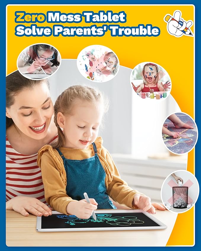 TEKFUN Easter Gifts for Kids, 15inch LCD Writing Tablet Drawing Board, Teen Girl Boy Gifts Age 8 and Up, Birthday Gifts for All Age Groups, Erasable Writing Tablet for Business Meeting (White)