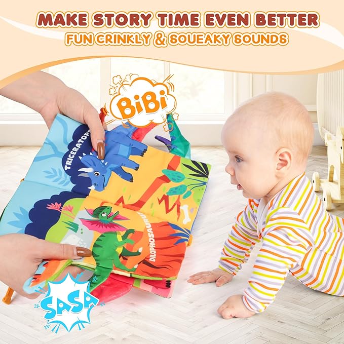 Soft Baby Book - Baby Toy - Newborn Boys Girls Shower Gift - Tummy Time Toy for Infant 0-6 6-12 Months - Touch and Feel Sensory Crinkle Book with Teether for Toddler