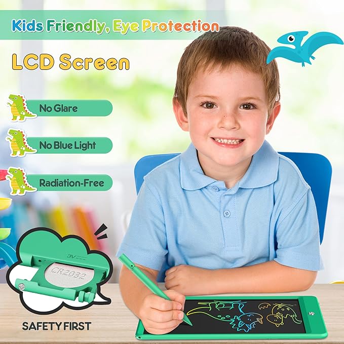 FLUESTON LCD Writing Tablet, Doodle Board Toys Gifts for 3-8 Year Old Girls Boys, 10 Inch Colorful Electronic Board Drawing Pad for Kids, Gifts for Toddler Educational Learning Travel Christmas, Green