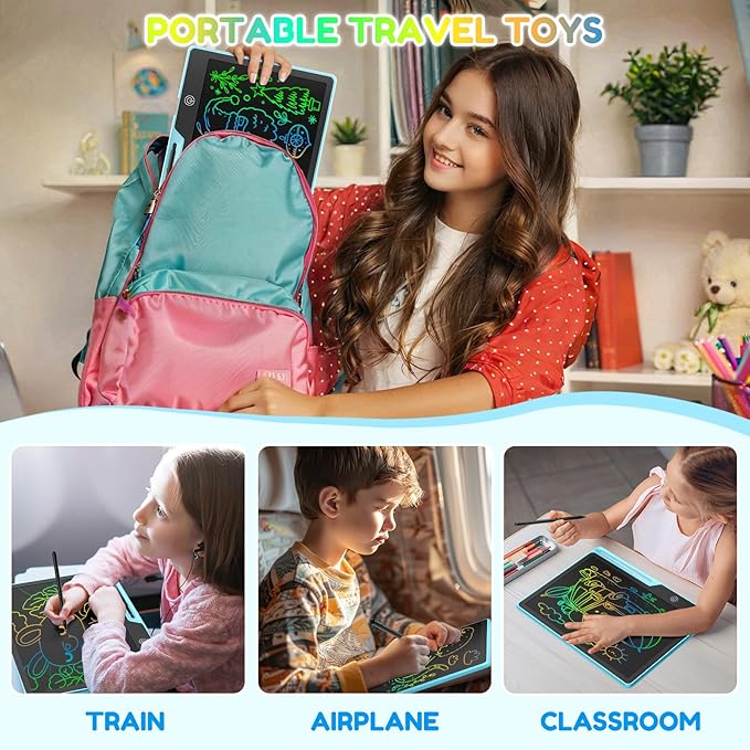 13 Inch LCD Writing Tablet for Kids, Rechargeable Erasable Doodle Board Colorful Toddler Drawing Pad, Preschool Easter Basket Stuffers Birthday Gift 3 4 5 6 7 Year Old Girls in Light Blue