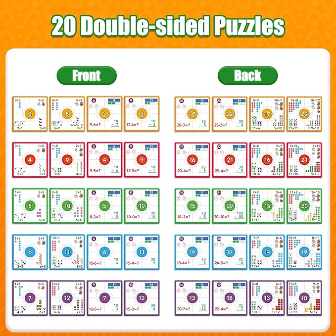 Torlam Addition and Subtraction Puzzle Cards Math Manipulatives Kindergarten Math Games for Kids, Homeschool Supplies Classroom Must Haves Preschool Learning Games Flash Cards Puzzles Toys