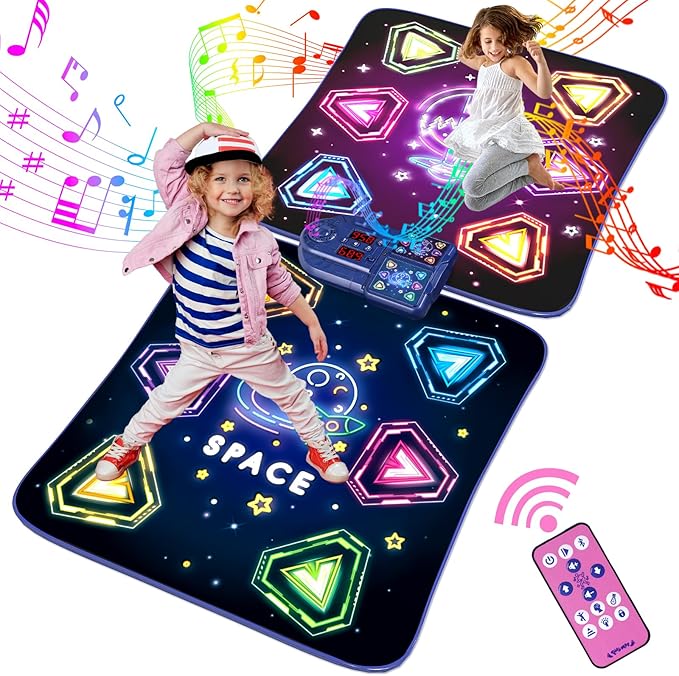 Dance Mat Toys for 3-12 Year Old Girls Boy, 2 Players Dance Mat with Light-up 12 Buttons & 5 Games Mode,Kids Dance Game Toy for Girl, Xmas Birthday Gifts for 3 4 5 6 7 8 9 10+ Year Old Girls Boys