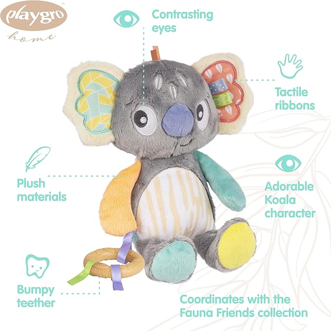 Playgro Fauna Friends Cuddly Koala - Plush Koala Toy for Newborns - Soft and Snuggly Stuffed Animals for Babies - Ideal Baby Gift - Sensory Soft Crinkle Toy with Teether