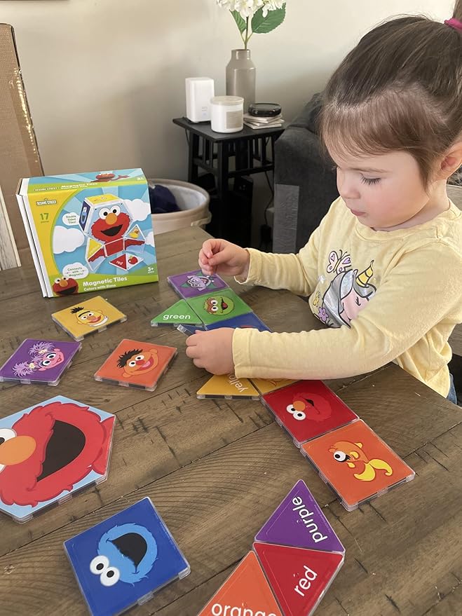 CreateOn “Sesame Street” Toys, Magnetic Kids’ Building Tiles from “Sesame Street” Books, Colors with Elmo Magnet Tiles, Educational Toys for Ages 3+, 17 Pieces