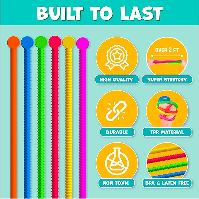 BUNMO Stocking Stuffers for Kids - Stretchy Sensory Strings - Sensory Toys for Kids - Stocking Stuffers for Boys and Girls - Hours of Fun - Textured - 6 Pack