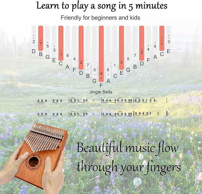 Kalimba Thumb Piano,YUNDIE Portable 17 Keys Mbira Finger Piano with Tune Hammer and Study Instruction,Musical Instruments Birthday Gift for Adult Beginners Professional(Brown)