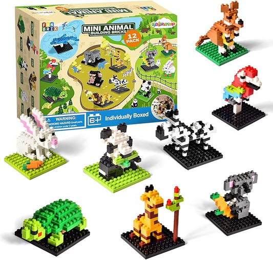 FUN LITTLE TOYS Mini Animal Building Blocks – 12 Pack, No Duplicates, Individually Boxed Zoo Sets for Kids 6-12, Party Favors, Classroom Prizes, Goodie Bag Stuffers & Easter Egg Fillers