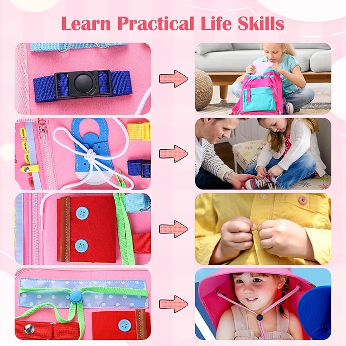 Busy Board, Montessori Toys for 1 2 3 4 Year Old Girl Birthday Gifts, Educational Sensory Toy for Learning Activities Fine Motor Skills, Road Trip Airplane Travel Toys for Toddlers Kids Age 1-3 2-4