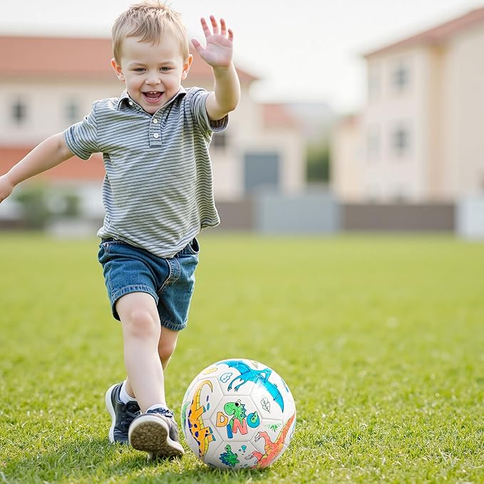 EVERICH Paint Your Own Soccer Ball with Markers, Toddler Arts and Crafts Kits Soccer Gifts for Girls Boys, Size 3 Dinosaur Toys Coloring Custom Soccer Ball Game Birthday Gifts for Kids 3 4 5 6-8 8-12