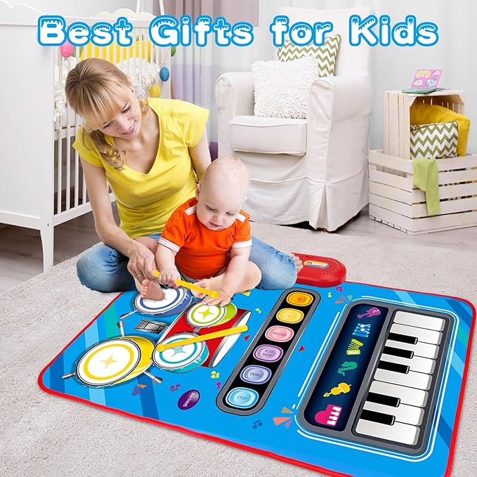 Baby Toys for 1 Year Old: Baby Musical Mat Toddler Toys Age 1-2 - 2 in 1 Piano Drum Babies Play Mat - Infant Music Toy 12-18 Months Babies Birthday Valentines Gifts for 1 2 3 Year Old Boys Girls