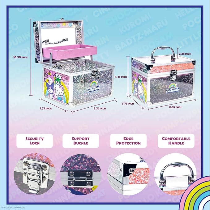 Hello Kitty & Friends - Townley Girl Train Case Makeup Set for Kids, Includes Lip Gloss, Eye Shimmer, Nail Polish, Brushes, and More! Perfect for Parties, Sleepovers, and Makeovers. Non-Toxic, Ages 3+