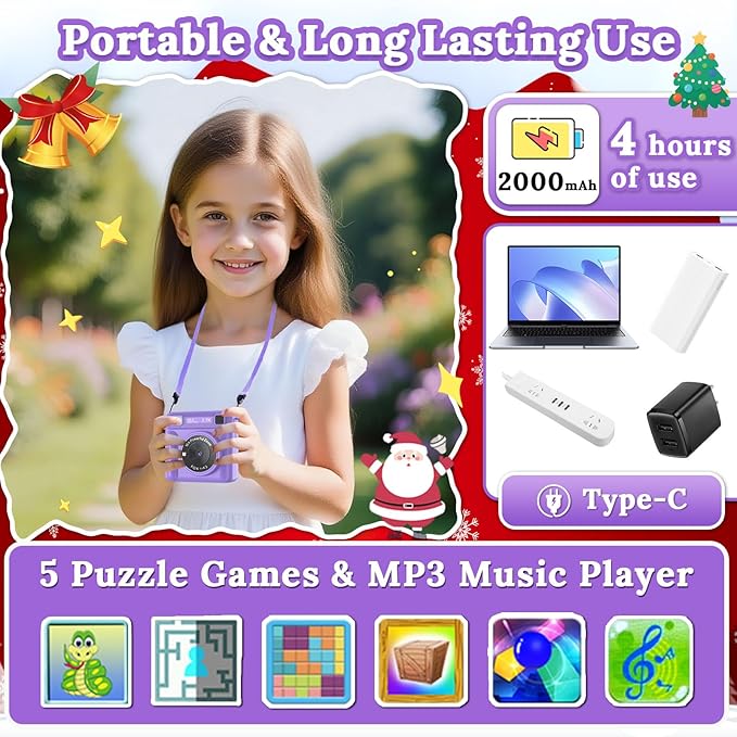 Kids Camera Instant Print, 1080P HD Digital Video Recorder with 32GB SD Card, Christmas Birthday Gifts for 3-12 Year Old Girls and Boys, Portable Toy for Toddlers and Kids (Purple Pro)