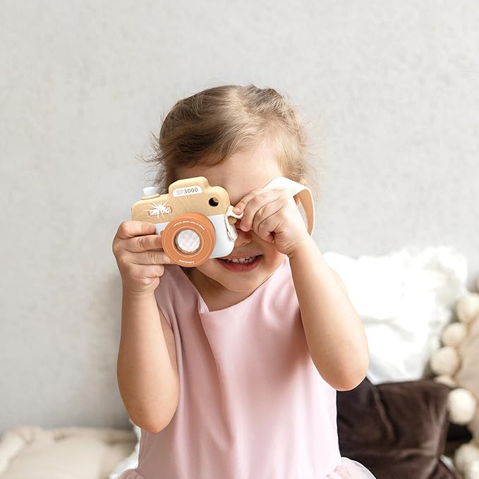 SPEEDY MONKEY My First Wooden Camera Toddler Toy with Kaleidoscope Lens, FSC Wood Pretend Play Camera for Kids – Early-Learning Photographed Props for Imaginative Play for Boys and Girls