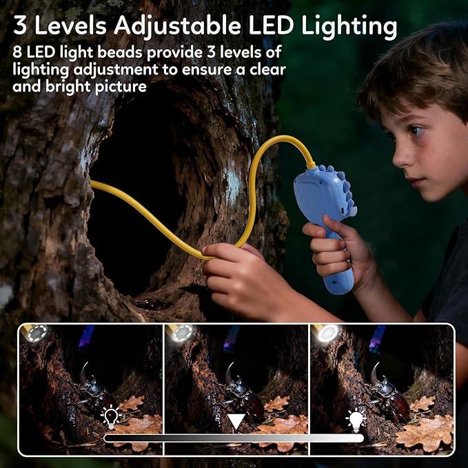 Kids Borescope Toys Camera with Light for 4-10 Years Old Boys Girls Birthday Gift 32GB Type-C Rechargeable STEM Science Educational Toy Snake Scope Camera for Outdoor Camping Nature Exploration