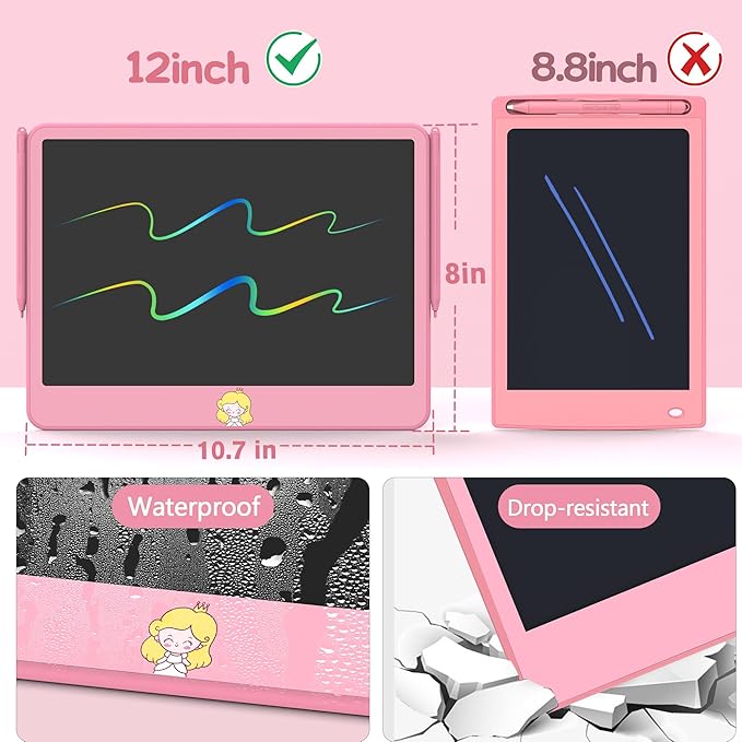 Hockvill LCD Writing Tablet 12 Inch, Toys for Boys Girls Drawing Pad for 3 4 5 6 7 Year Old Kid Toys, Toddler Erasable Doodle Board Travel Essentials, Children’s Day Christmas Gift for Kids - Pink