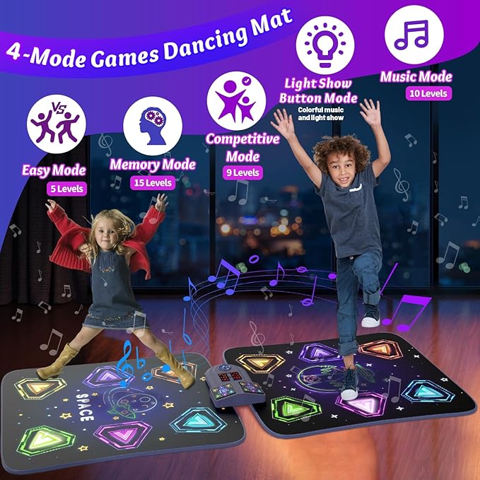 Dance Mat Toys for 3-12 Year Old Girls Boys,Dance Mat for Kids with Light Up 12-Buttons, 2-Player Dance Toy for Toddler with 5 Modes,Birthday Xmas Gifts for 3 4 5 6 7 8 9 10+ Year Old Girls Boys Kids