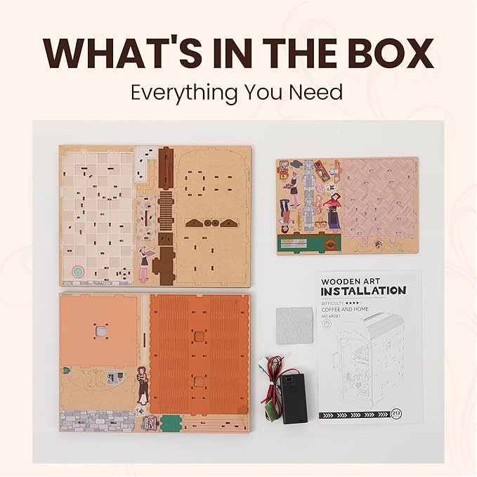 Book Nook Kit - DIY Miniature House Kit for Adults, Dollhouse Booknook Tiny House Bookshelf Decor 3D Wooden Puzzle Street Model, Ideal Gift for Book Lovers, Family, Friends (Coffee & Home)