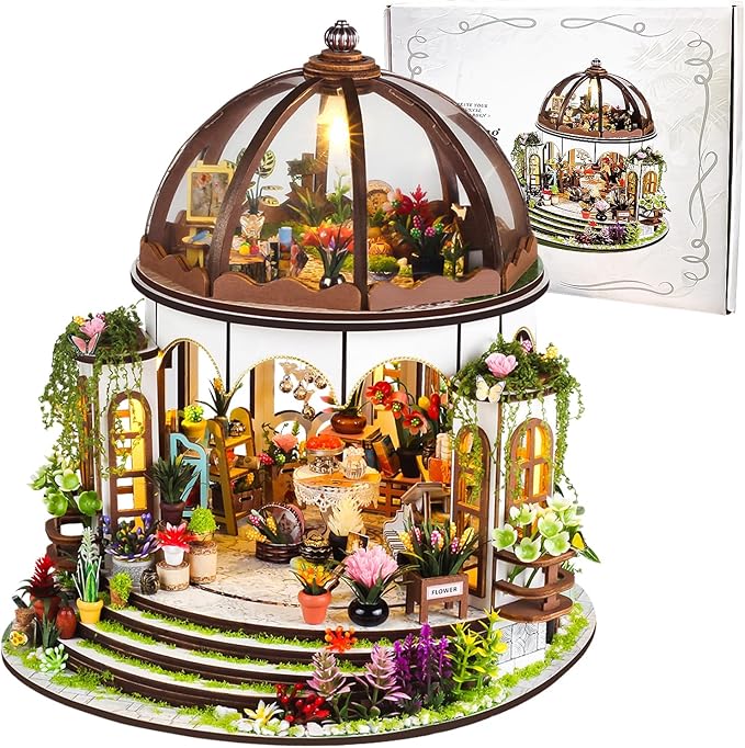 Garden Miniature House Kit, DIY Miniature Building Kits, Wooden Greenhouse Miniature Kit with Furniture, Creative Dollhouse Kit for Adults, Hobby Craft Home Decor Birthday Gifts