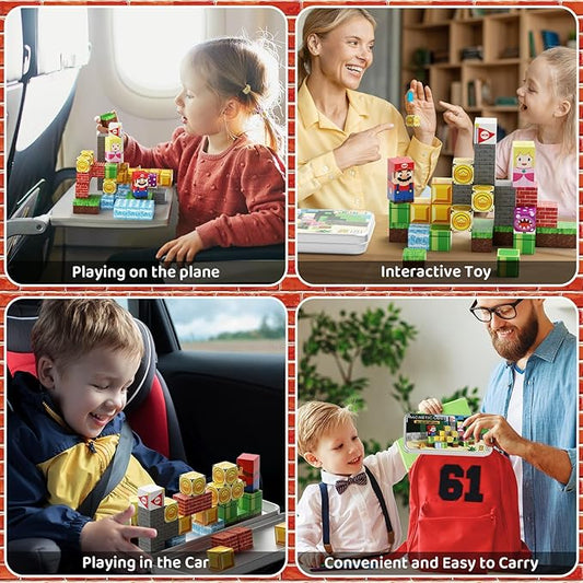 Magnetic Blocks Travel Toys, 35PCS Magnetic Tiles for Kids Ages 3-8, Portable STEM Building Cubes with Metal Storage Box, Toddler Learning Toys for Ages 3+